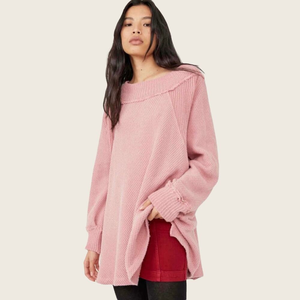 Free People She’s A Keeper Oversized Sweater Tunic Size XS Faded Coral Pink NWT